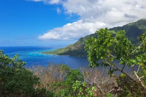 View from the Magic Mountain trail over Mount Rotui, Mareto Ta’ahiamanu Beach and Moorea’s lagoon