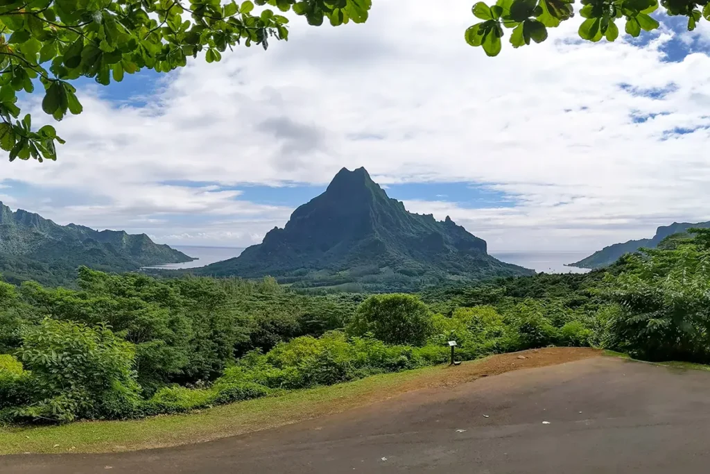Vue sur la montagne Rotui depuis le site du Belvédère à Moorea